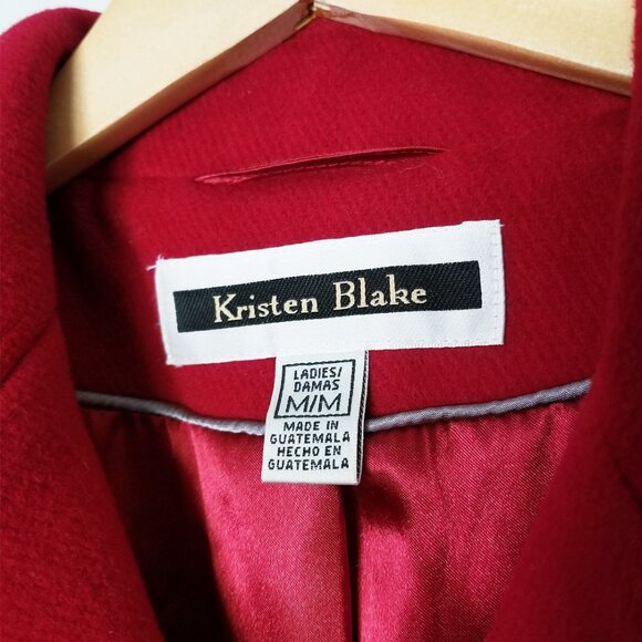 Kristen Blake Women’s M Red Wool Blend Double Breasted Pea Coat Classic Holiday - Picture 6 of 16